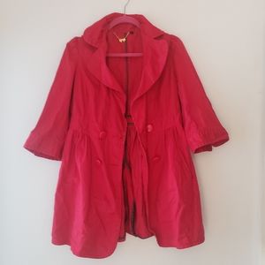 Womens A Line Button Up Half Sleeve Fit and Flare Trench Coat Large Bright Red